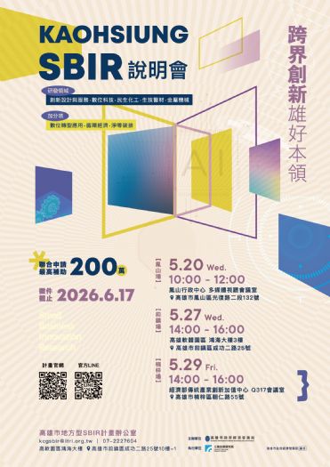 115年度高雄SBIR開放申請！最高補助200萬元，助中小企業把創意變商機